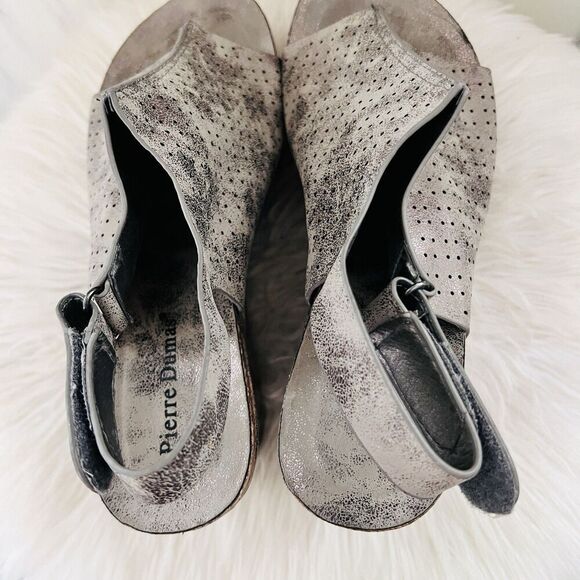 Pierre Dumas Hester Metallic Silver Suede Laser Cut Wedge Y2K 90s Retro Size 8.5 - Picture 6 of 7